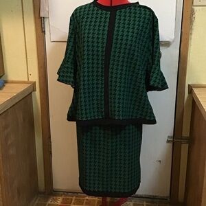 Green and Black Houndstooth Skirt Set